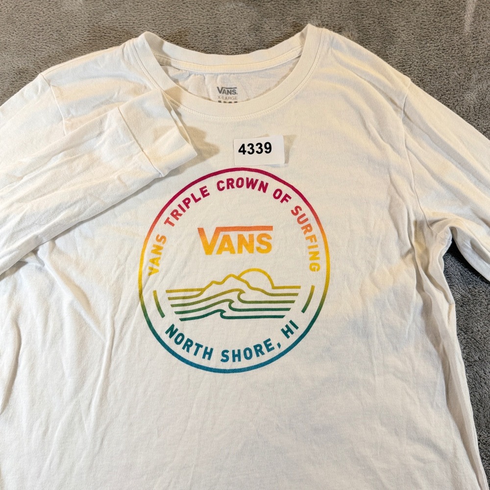 Vans Long Sleeve Tee Men XL White Triple Crown Surfing North Shore VN0A4UMWWHT